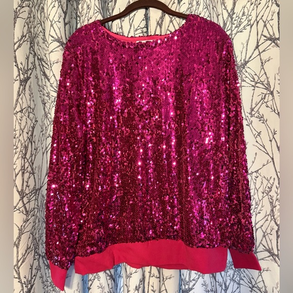 Jess Lea Tops - Jess Lea Sparkling Fuchsia Sequin Women's Top - Size Large